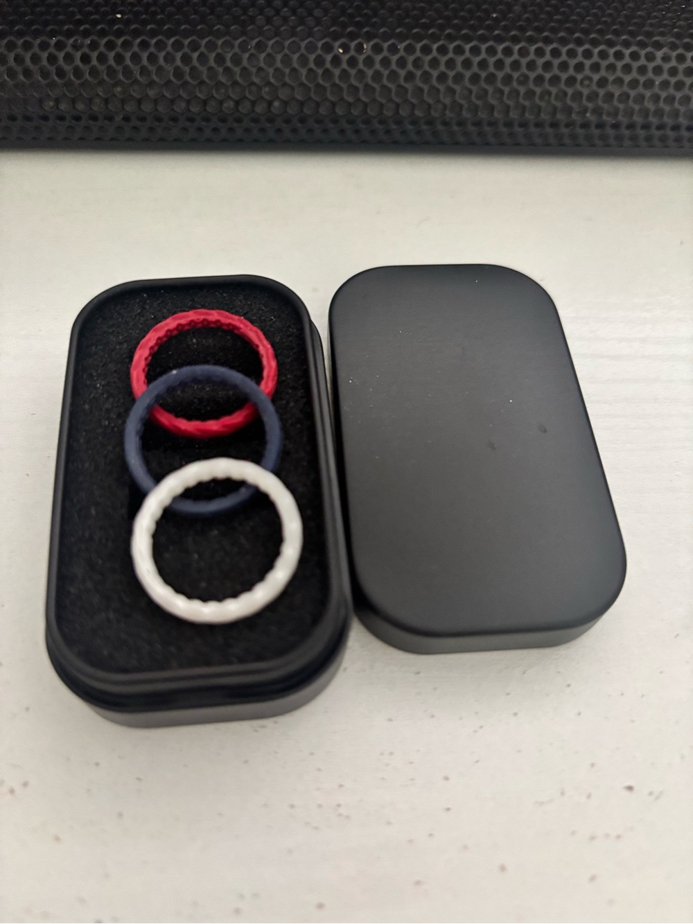 Multicolor Braided Stackable Rings - Red, Navy, White Groove Life size 6